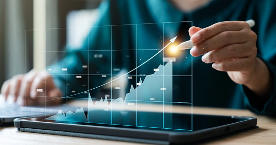 digital data hologram graph tablet