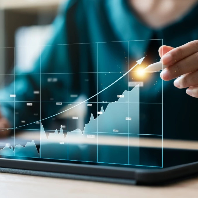 digital data hologram graph tablet