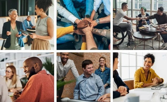 Diverse team collaborating on project