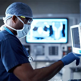 Physician reviewing secure data