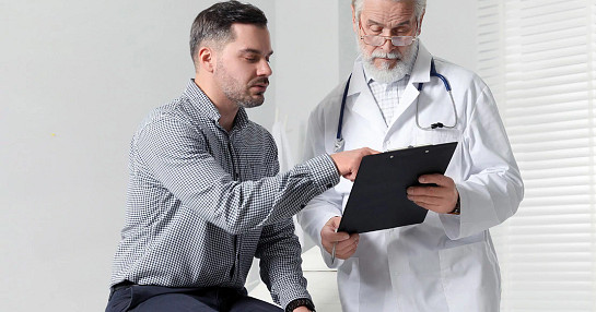 doctor and patient looking at results