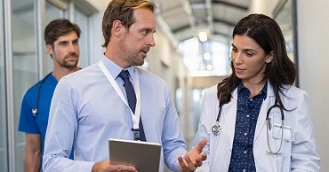 Medical professionals discussing trial data