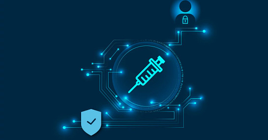 vaccine icon and digital network