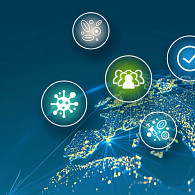 digital globe network with icons
